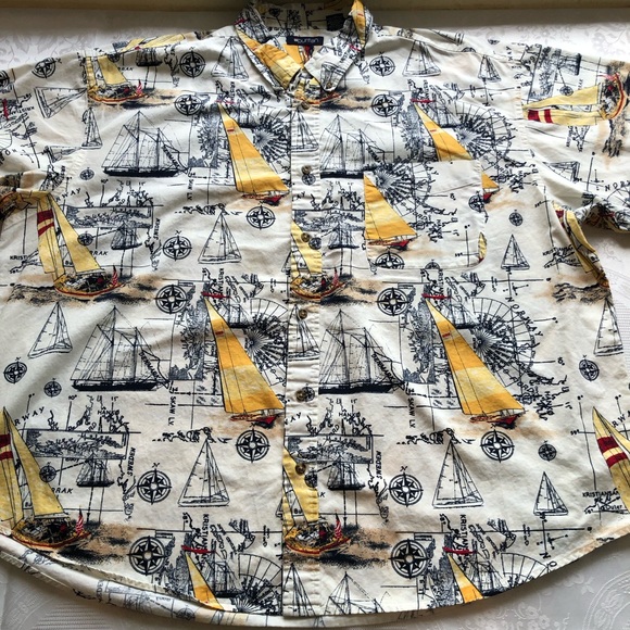 Puritan Casual Button-Down Shirt Men’s Size 3XL Short Sleeves Sailing Boats - Picture 12 of 13